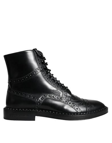 Dolce & Gabbana Schwarze Leder-Schnürstiefel, Halbschaft, Schwarz, 6 im Sale