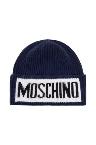 MOSCHINO Hat MOD. Hat with Cuff Lettering Wool Blend, Blue, One Size on Sale