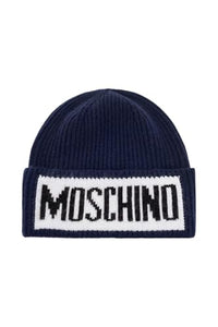 Thumbnail for MOSCHINO Hat MOD. Hat with Cuff Lettering Wool Blend, Blue, One Size on Sale