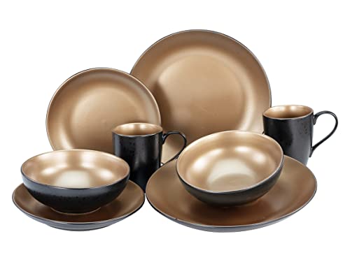 CreaTable, 23599, Serie GLAMOUR - Gold, 8-teiliges Geschirrset, Kombiservice aus Steinzeug, spülmaschinen- und mikrowellengeeignet, Qualitätsproduktion im Sale
