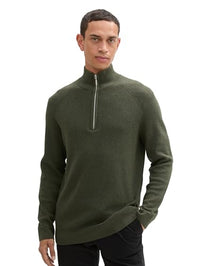 Thumbnail for TOM TAILOR Herren Troyer Strickpullover aus Baumwolle, 36230 - Rosin Green Melange, im Sale