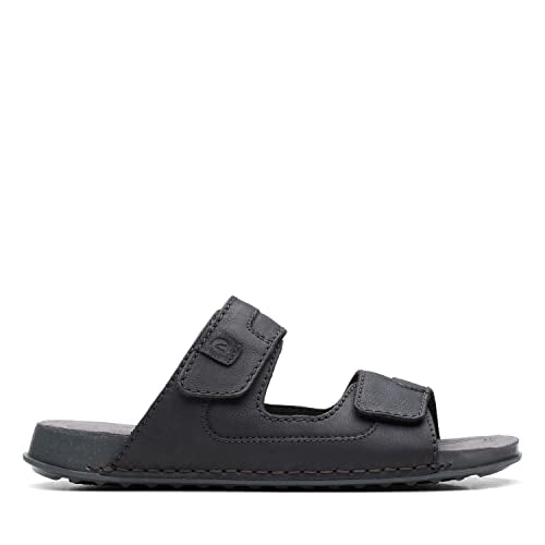 Clarks Herren Crestview Easy Flache Sandale Black Leather im Sale