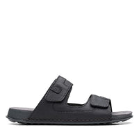 Thumbnail for Clarks Herren Crestview Easy Flache Sandale Black Leather im Sale