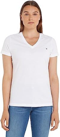 Thumbnail for Tommy Hilfiger Damen T-Shirt Kurzarm Heritage V-Ausschnitt, Weiß (Classic White), im Sale