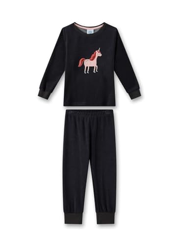 Sanetta Mädchen-Schlafanzug Einhorn Schwarz aus Frottee | Hochwertiger und bequemer Schlafanzug aus Frottée für Mädchen. Pyjamaset für Mädchen 140 im Sale