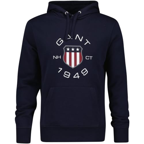 GANT Herren Print Sweat Hoodie Kapuzenpullover, Evening Blue, im Sale
