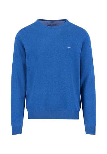 FYNCH-HATTON Casual-Fit Fine-Knit Sweater with O-Neck in Pure Cotton Azure/ on Sale