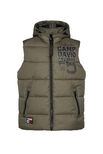 Camp David Herren Steppweste mit Kapuze und Rücken-Print Medium Khaki Xxxl im Sale