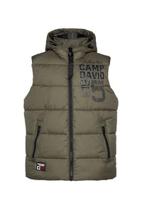 Thumbnail for Camp David Herren Steppweste mit Kapuze und Rücken-Print Medium Khaki Xxxl im Sale