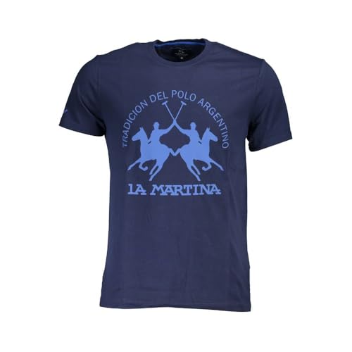 La Martina Elegantes blaues Baumwoll-T-Shirt mit schickem Herrenprint, Blau, Mittel im Sale