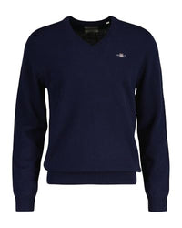 Thumbnail for GANT Herren Extrafine Lambswool V-Neck Pullover, Stone Blue Melange, im Sale