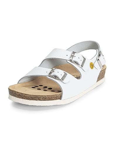 VITAFORM ESD Sandalen mit Schnalle Damen Herren Leder, ableitfähige Arbeitsschuhe für Medizin, Elektrotechnik, Fabriken, Antistatische Schuhe mit guter Passform, rutschfeste Eva Sohle, Weiß im Sale