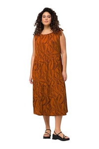 Thumbnail for Ulla Popken Damen Jersey Detail am Ausschnitt und Alloverprint 831785 Kleid, Gelb, 50-52 im Sale