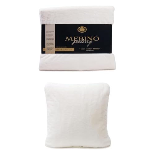 Gözze Wendewohndecke Merino und 2er Set Merino-Kissenhülle, 180x220 cm + 50x50 cm, Farbe: wollweiß im Sale
