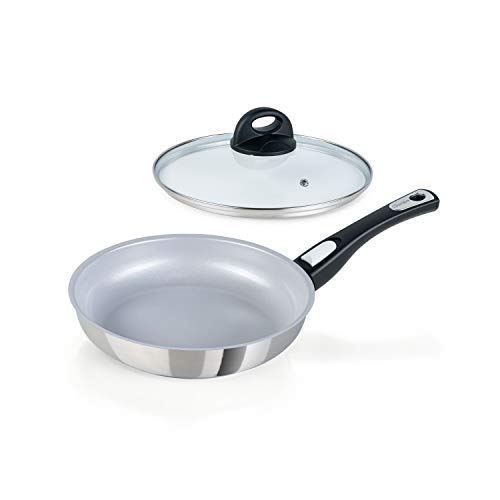 Genius Cerafit Steel Bratpfanne 24cm + Glasdeckel - ofenfeste Keramikpfanne mit kratzfester Antihaft-Beschichtung | Induktion-Pfanne mit abnehmbarem Griff für alle Herdarten im Sale
