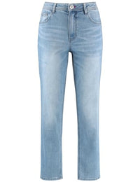 Thumbnail for Taifun Damen 7/8 Jeans mit Floral-Stickerei Straight Used-Effekte, Buffies 7/8 Länge Light Blue Denim 42 im Sale