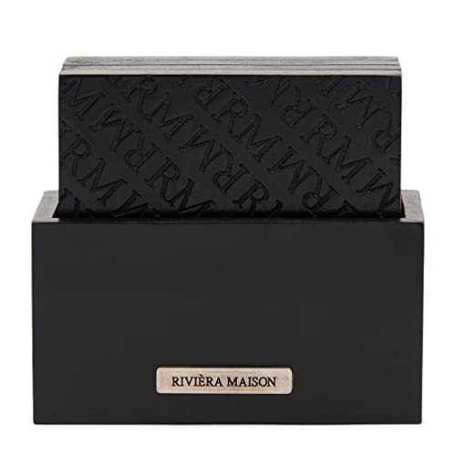 Riviera Maison coasters, glass coasters, square coasters with holder - RM Identity Coasters - MDF - Black - (LxWxH) 10.5x11.5x5 on sale
