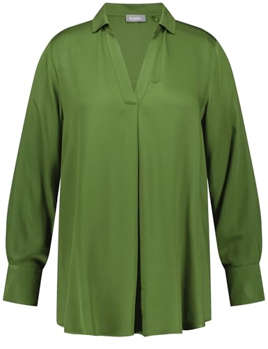 Samoon Damen Langarmbluse mit V-Ausschnitt Langarm, Manschetten unifarben Dark Treetop 44 im Sale