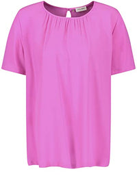 Thumbnail for Gerry Weber Damen Blusenshirt mit Kräuselfalten Kurzarm unifarben Peony 46 im Sale