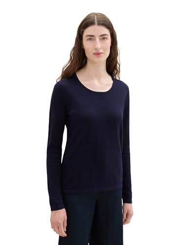 TOM TAILOR Damen Basic Pullover mit Rundhalsausschnitt,20737 - Desert Sand Melange, im Sale