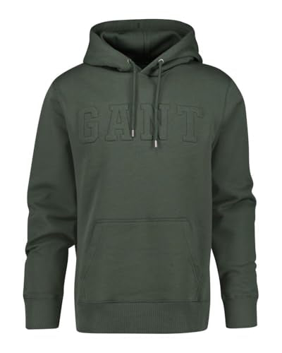 GANT Herren Embossed Sweat Hoodie Kapuzenpullover, Dark Earthy Green, im Sale