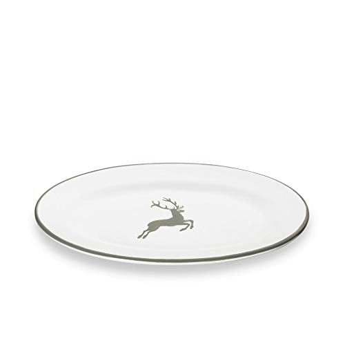 GMUNDNER KERAMIK Platter oval/flag Gourmet Size: l= 21 cm xw= 14 cm xh= 2.1 cm grey deer tableware, handmade in Austria