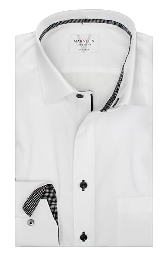 Marvelis Herren Businesshemd Langarm Non-Iron-Modern-Fit,Einfarbig,New Kent,Weiss 00,42 im Sale