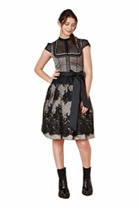 Thumbnail for KRÜGER Dirndl Loreen Damen anthrazit schwarz | Strukturstoff Spitze | Knielang 60cm Länge Gr. 34 im Sale