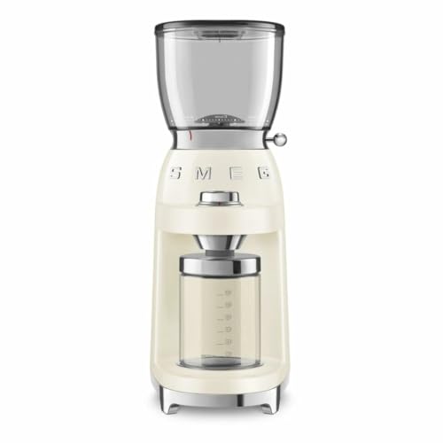 SMEG, Coffee Grinder CGF11CREU, Conical Stainless Steel Burr, 30 Grinding Settings, 350g Coffee Bean Container, Premium Die-Cast Aluminum Housing, 150W, Cream on Sale