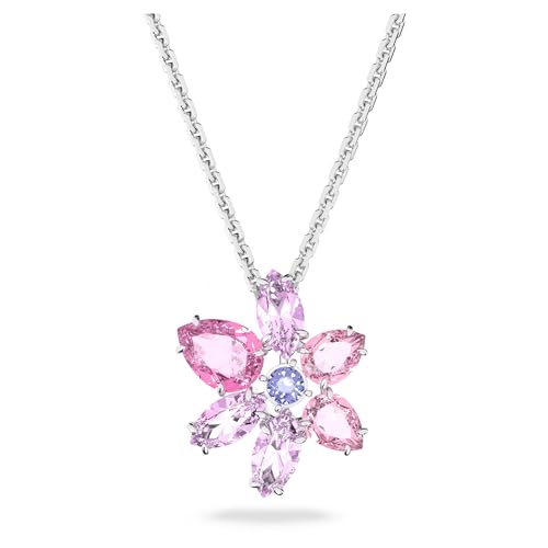 Swarovski Gema Pendant, White and Rhodium-Plated Ladies' Necklace with Delicate Floral Motif and Sparkling Swarovski Crystals on Sale