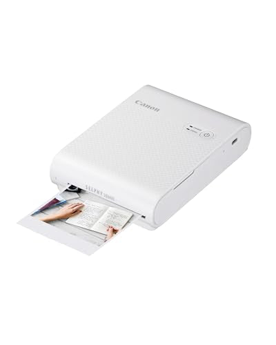 Canon SELPHY SQUARE QX10 Mini Photo Printer Mobile Portable on the Go (Square Print 6.8 x 6.8cm with Adhesive Backing, Built-in Battery, Wi-Fi, Canon App, Dye-Sublimation) White [+ 3-Print Set] on Sale