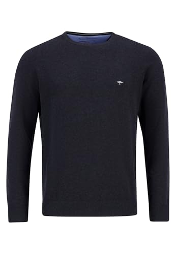 FYNCH-HATTON Casual-Fit Fine-Knit Sweater with O-Neck in Pure Cotton Charcoal/ on Sale