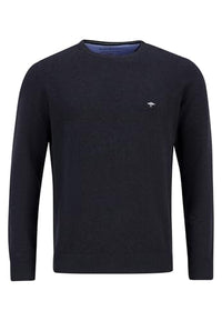 Thumbnail for FYNCH-HATTON Casual-Fit Fine-Knit Sweater with O-Neck in Pure Cotton Charcoal/ on Sale
