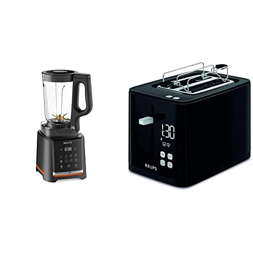 Krups Highspeed- Standmixer InfinyMix KB9158 | 1600 W | 5 automatische Programme + manuelle Einstellung Schwarz & KH6418 Smart'n Light Toaster | Zwei-Scheiben-Toaster 7 Bräunungsstufen Schwarz im Sale