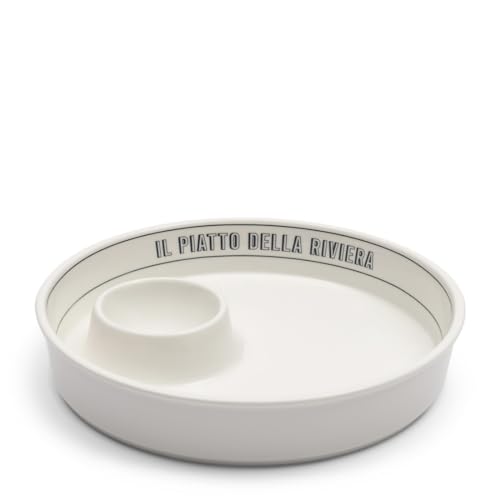 Riviera Maison Mussel Plate White Deep Plate 25 cm with Rim Serving Plate Fish with Sauce Compartment, Dinner Plate Porcelain Dishwasher Safe - Long Island Mussel Plate - (ØxH) 25x4 on Sale