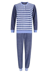 Thumbnail for hajo women's terry cloth pajamas Art. 45879 688 smoke blue striped, on sale
