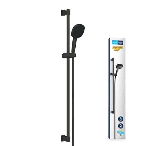 GROHE Vitalio 110 - Brausestangenset wassersparend - 8l pro Min (2 Strahlarten, Brausestange 90cm, Kleben oder Bohren), eckig, mattschwarz, 269302431 im Sale