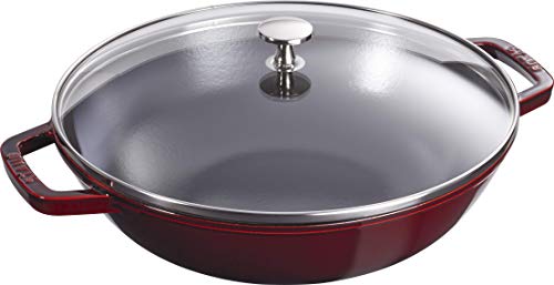 STAUB Wok aus Gusseisen, 30 cm, inkl. Glasdeckel, Induktionsgeeignet, Grenadine-rot im Sale