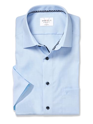 Marvelis Men's Business Shirt Short Sleeve Non-Iron Modern Fit, Fil a Fil, New Kent, Smoke Blue 13.46 on Sale