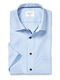 Thumbnail for Marvelis Men's Business Shirt Short Sleeve Non-Iron Modern Fit, Fil a Fil, New Kent, Smoke Blue 13.46 on Sale