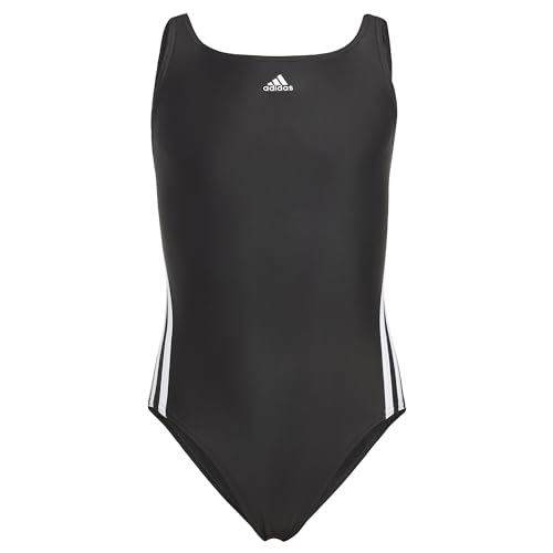 adidas Mädchen 3-Stripes Swimsuit, Black / White, 13-14 Years im Sale