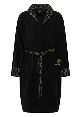Carlo Colucci Premium-Bademantel Raffaele für Herren aus weicher nachhaltiger Baumwolle mit aufwendigen Details, Farbe:Schwarz und Gold, im Sale