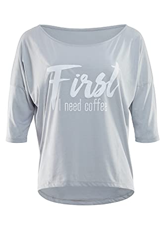 WINSHAPE Damen Ultra Leichtes Modal-3/4-arm Mcs001 Mit Weißem „first Need Coffee” Glitzer-aufdruck T-Shirt, Mint-weiss, EU im Sale