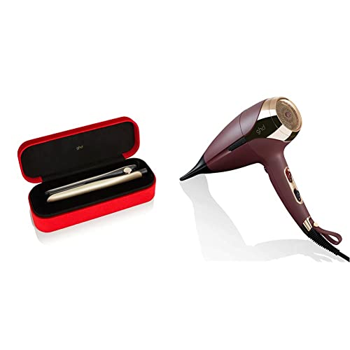 ghd gold grand-luxe styler, professional straightener with optimal styling temperature &amp; helios hairdryer, professional hairdryer with brushless motor and ion technology, burgundy red