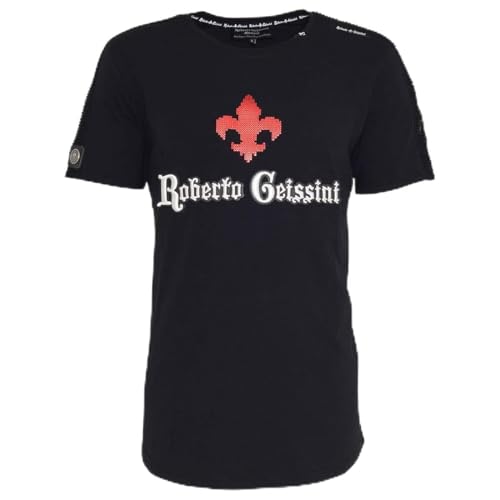 Roberto Geissini Herren T-Shirt Lilie Impression Black im Sale