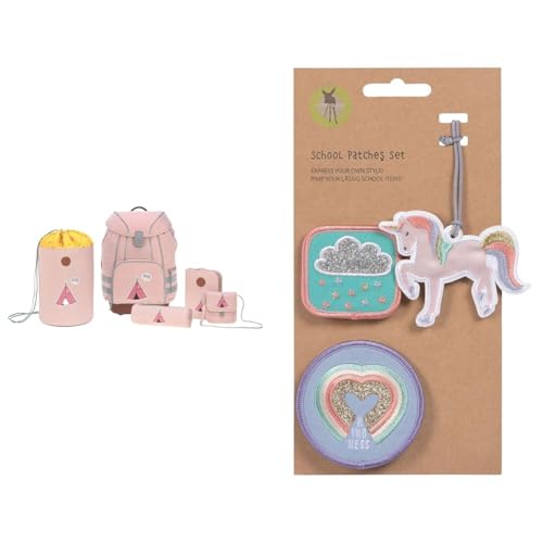 LÄSSIG Schulranzen Set mit Sporttasche, Federmäppchen & Anhänger und Patches Set (3 STK.) mit Druckknopf/School Patches Set Unicorn Glitter im Sale