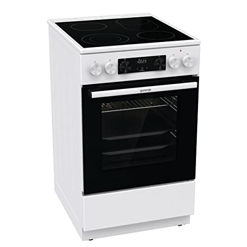 Gorenje GECS5C 70 WA Electric Freestanding Cooker with Glass Ceramic Hob / 50 cm / 70 Liters / Rapid Heat-Up / AirFry / ExtraSteam / Telescopic Pull-Out / AquaClean / White on Sale
