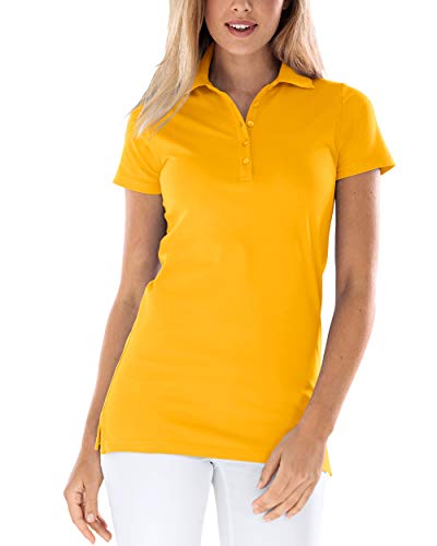 CLINIC DRESS Longshirt mit Polokragen Damen-Shirt 72 cm lang mit Seitenschlitzen, mit Stretch 60 Grad waschbar Sonnengelb 54/56 im Sale