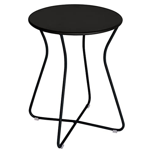 Fermob Cocotte Hocker – Moderner 45,7 cm hoher rückenfreier Stahlhocker mit runder Sitzfläche – für den Innen- und Außenbereich in Lakritzschwarz im Sale