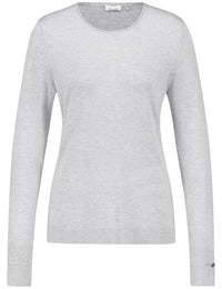 Thumbnail for Gerry Weber Damen Langarmpullover aus nachhaltigem Feinstrick Langarm, mit Schlitz unifarben, Melange Silver Grey Melange 46 im Sale